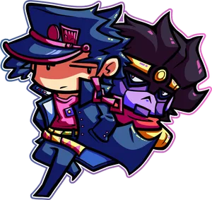 Chibi Jotaroand Star Platinum PNG Image