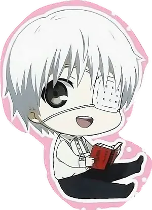 Chibi Kaneki Reading Book Sticker PNG Image