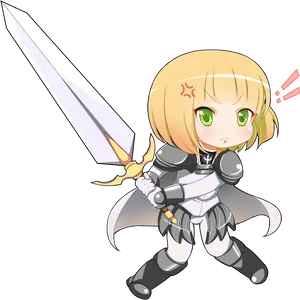 Chibi Knight With Flaming Sword PNG Image