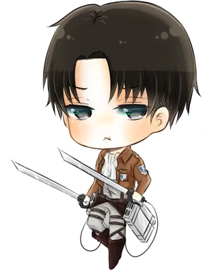 Chibi Leviwith Swords PNG Image