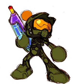 Chibi_ Master_ Chief_with_ Energy_ Sword PNG Image