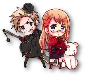 Chibi Military Couplewith Teddy Bear PNG Image