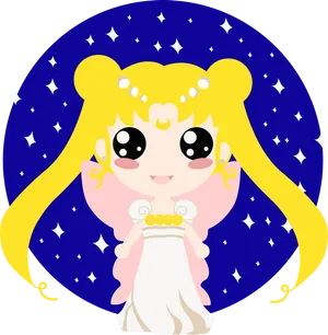 Chibi Moon Character Stars Background PNG Image