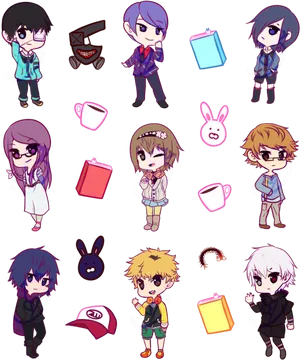 Chibi Style Character Collection PNG Image