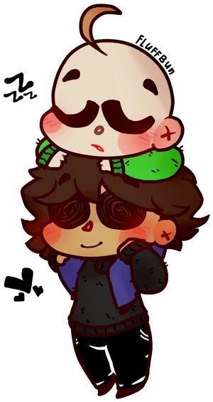 Chibi Style Characters Cuddling PNG Image