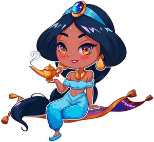 Chibi Style Princess Jasminewith Magic Lamp PNG Image