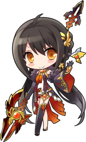 Chibi Warriorin Elaborate Armor PNG Image