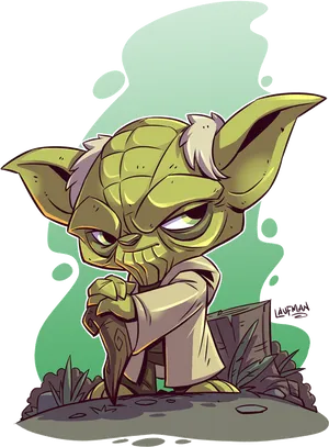 Chibi Yoda Cartoon Artwork PNG Image