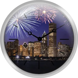 Chicago Skyline Fireworks Clock PNG Image