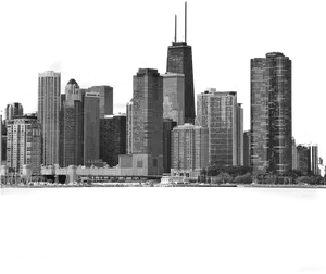 Chicago Skyline Monochrome PNG Image