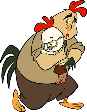 Chicken Hug Cartoon PNG Image