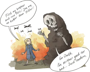 Child Confronts Death Illustration PNG Image