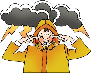 Child Covering Ears During Thunderstorm PNG Image