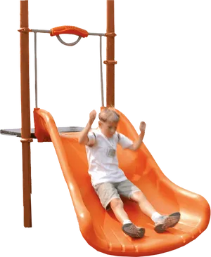 Child Enjoying Playground Slide PNG Image