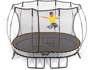 Child Jumpingon Safety Net Trampoline PNG Image