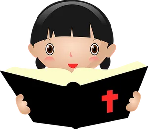 Child Reading Bible Cartoon PNG Image