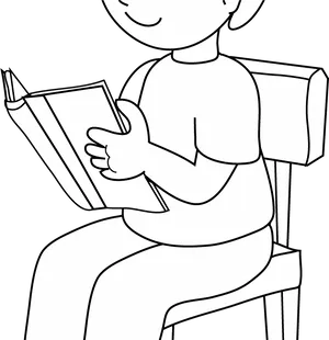 Child Reading Book Line Art PNG Image