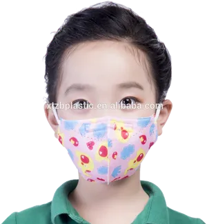 Child Wearing Colorful Printed Surgical Mask PNG Image