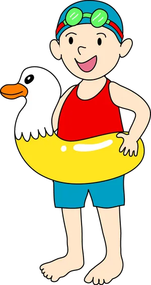 Child With Duck Float Illustration PNG Image