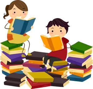 Children Enjoying Books PNG Image