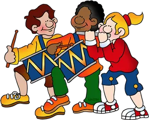 Children Marching Band Cartoon PNG Image