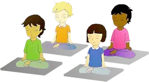 Children Meditating Cartoon PNG Image