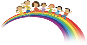 Children_on_ Rainbow_ Bridge_ Illustration PNG Image