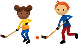 Children Playing Hockey Illustration PNG Image