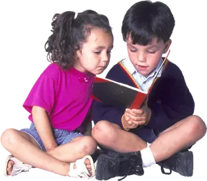 Children Reading Book Together PNG Image