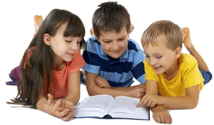 Children Reading Book Together PNG Image