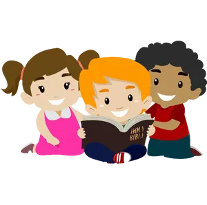 Children Reading Holy Bible Together PNG