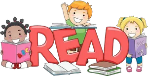 Childrens Reading Fun Cartoon PNG Image