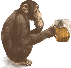 Chimpanzee Enjoying Beer Illustration PNG Image