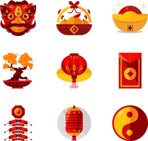 Chinese New Year Icons Set PNG Image