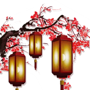 Chinese New Year Lanternsand Plum Blossoms PNG Image