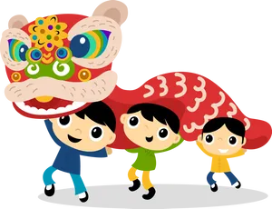 Chinese New Year Lion Dance Cartoon PNG Image