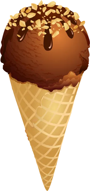 Chocolate Almond Ice Cream Cone PNG Image