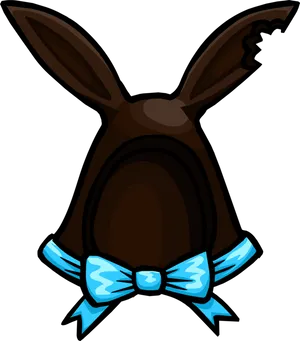 Chocolate Bunny Blue Bow Illustration PNG Image