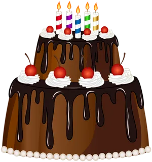 Chocolate Cakewith Candlesand Cherries PNG Image