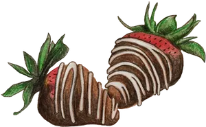 Chocolate Drizzled Strawberries Illustration PNG Image