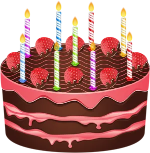 Chocolate Strawberry Birthday Cakewith Candles PNG Image