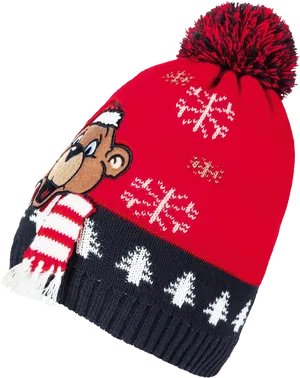 Christmas Beanie With Cartoon Character PNG Image