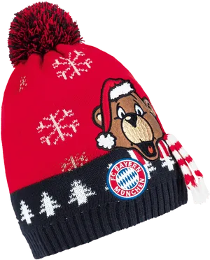 Christmas Beaniewith Bearand Snowflakes PNG Image