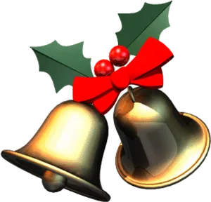 Christmas Bellswith Red Bow PNG Image