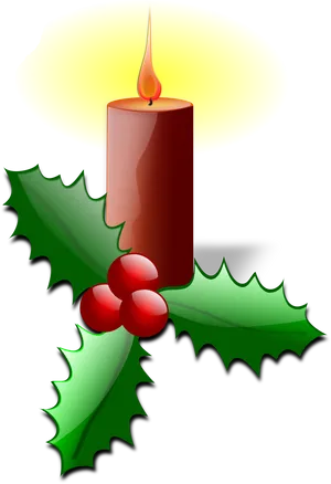 Christmas Candle Holly Clipart PNG Image