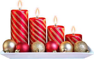 Christmas Candlesand Baubles Decoration PNG Image