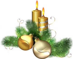 Christmas Candlesand Ornaments PNG Image