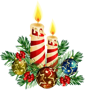 Christmas Candlesand Ornaments PNG Image