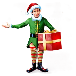 Christmas Elf With Gift Box Png Vkr PNG Image