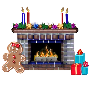 Christmas Fireplace With Gingerbread Png 89 PNG Image